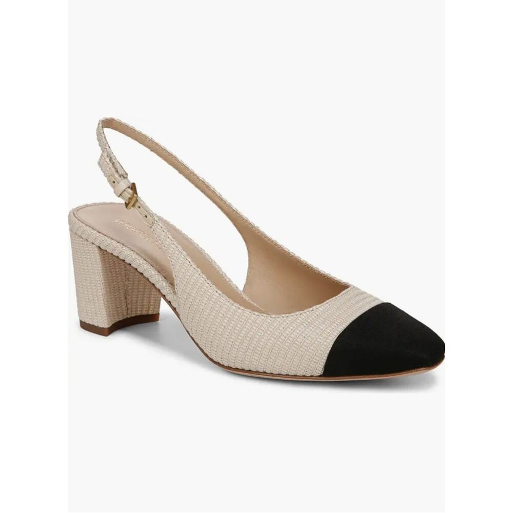 Veronica Beard Natural/Black Cap Toe Slingback Pump NWOB Size 7.5